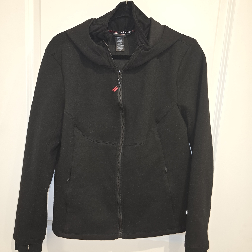 Spyder Black Activewear Jacket‎ Womens XL Softshell Zip Up Hooded Layer Sport